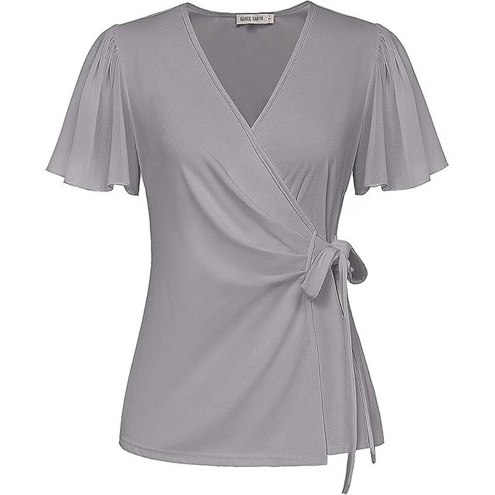 2025 Womens Summer Tops Dressy Business Casual Chiffon Short Sleeve